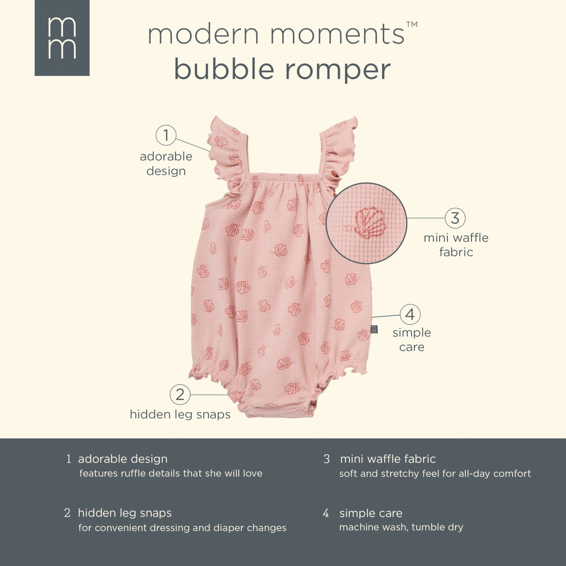 Baby Girls Rose Seashell Bubble Romper rompers Modern Moments™ by Gerber® 