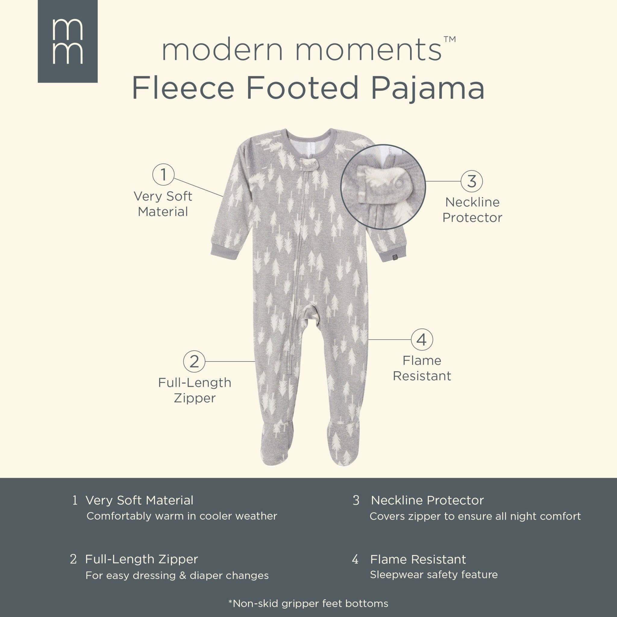 Infant and Toddler Neutral Grey Heather Trees Footed Fleece Pajamas