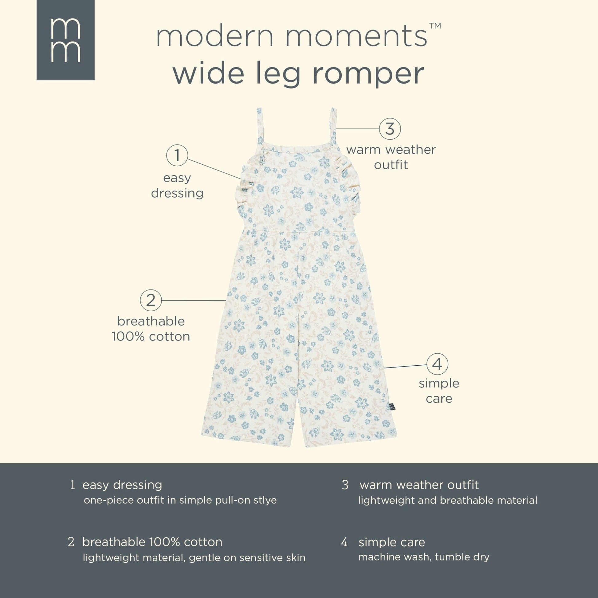 Infant & Toddler Girls Ivory Bird Floral Ruffle Wide Leg Romper rompers Modern Moments™ by Gerber® 