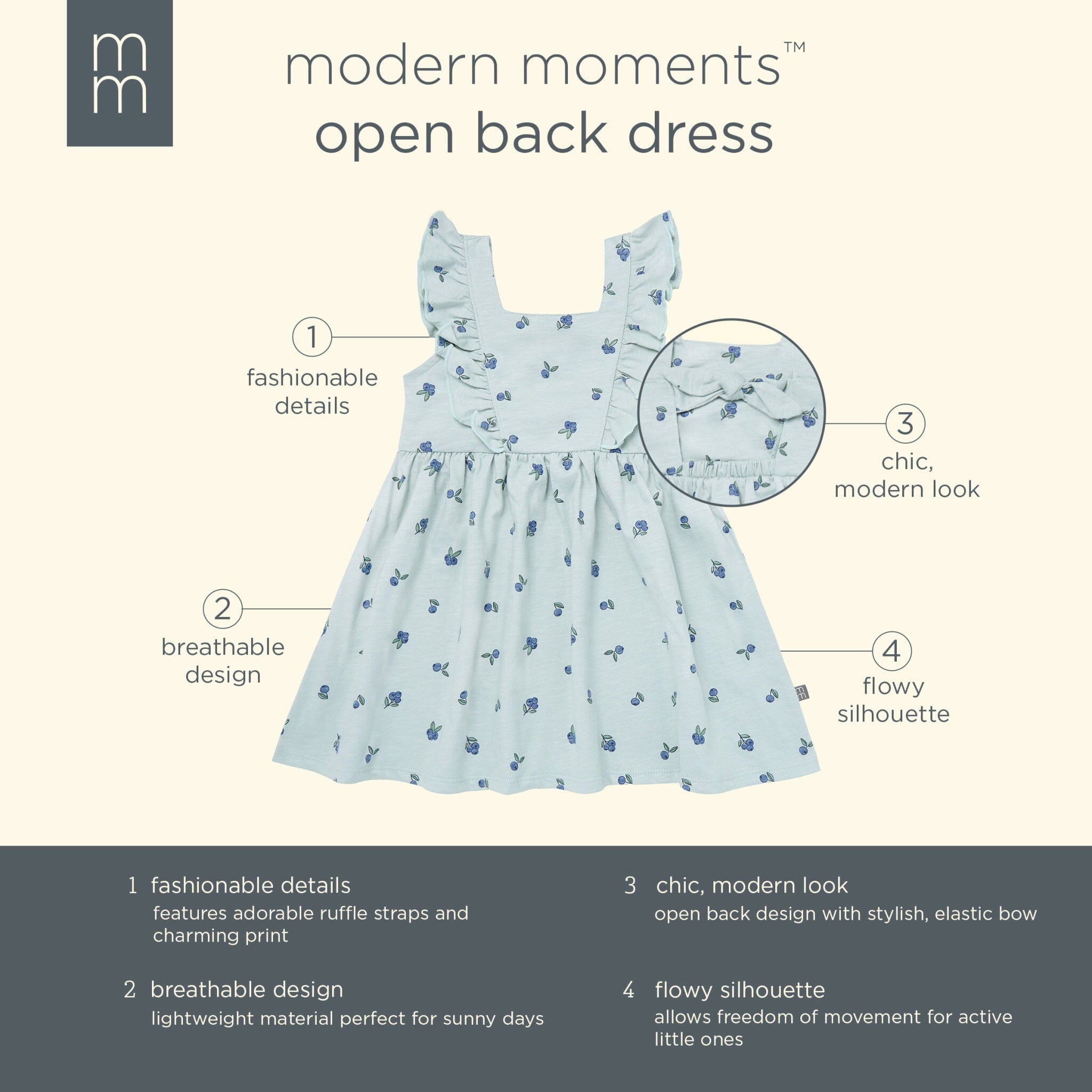 Infant & Toddler Girls Light Sky Blueberries Bow Back Dress dresses Modern Moments™ by Gerber® 