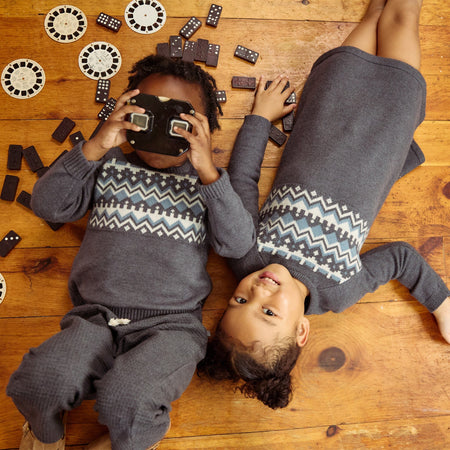 Toddler Girls Dark Grey Heather Fair Isle Viscose Sweater Dress