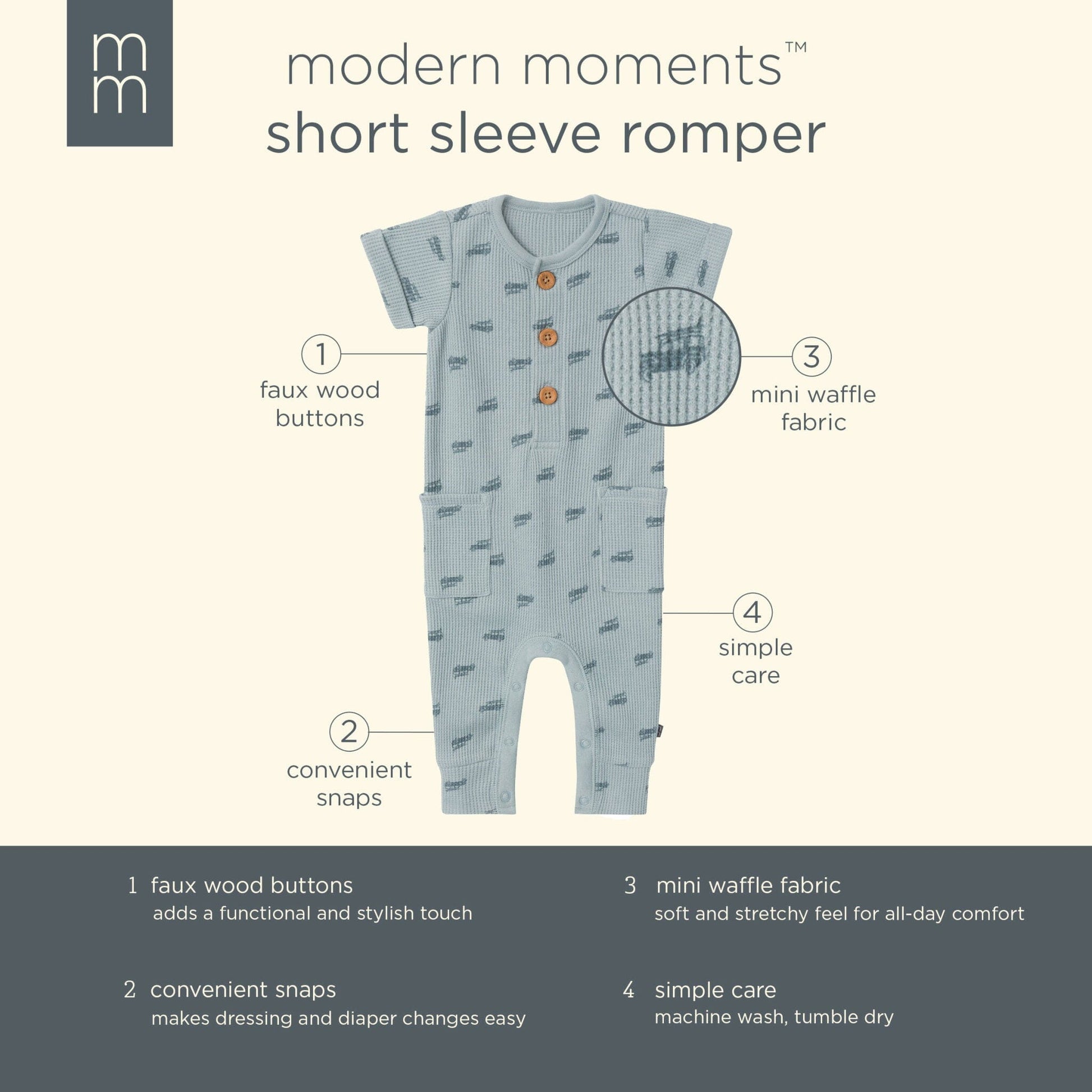 Baby Boys Medium Teal Buggy Short Sleeve Long Leg Romper rompers Modern Moments™ by Gerber® 
