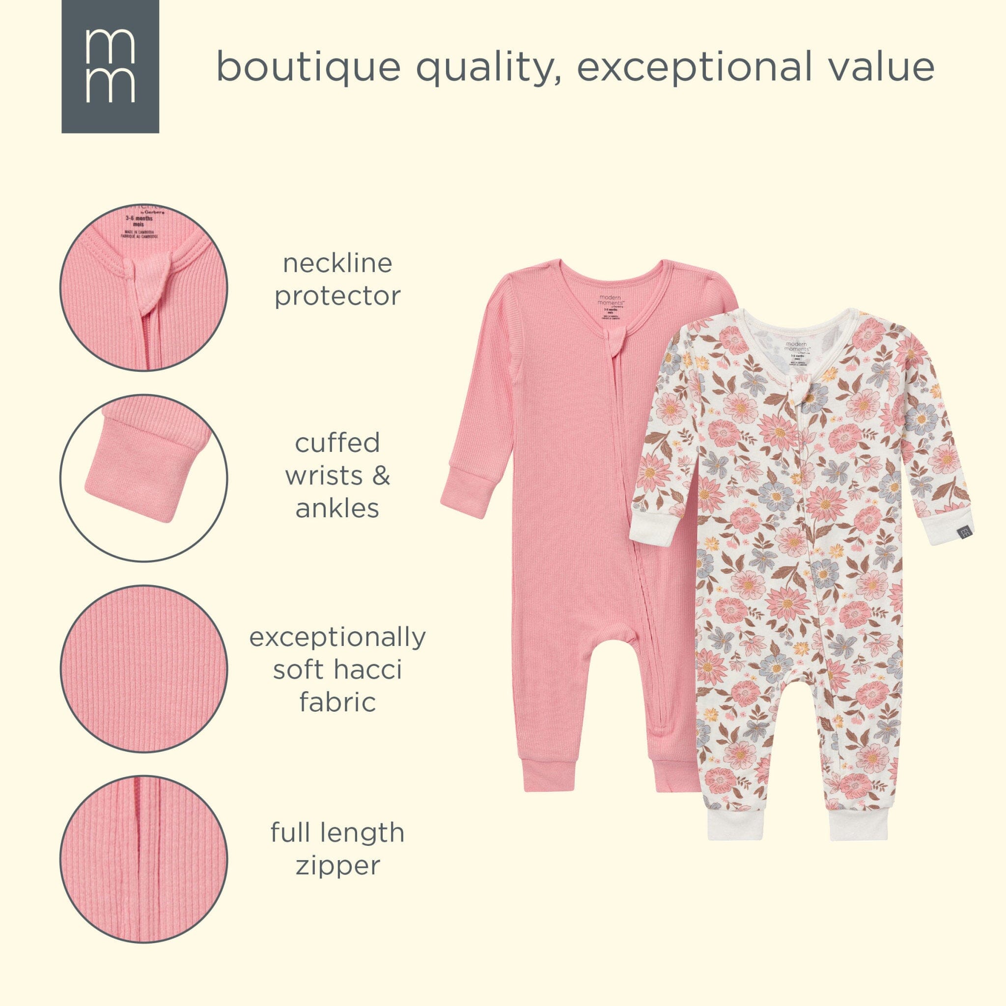 2-Pack Girls Peach Floral Viscose Snug Fit Footless Pajamas sleepwear modern moments™ by Gerber® 
