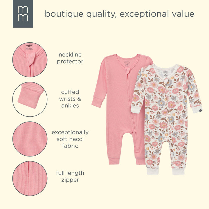 2-Pack Girls Peach Floral Viscose Snug Fit Footless Pajamas sleepwear modern moments™ by Gerber® 
