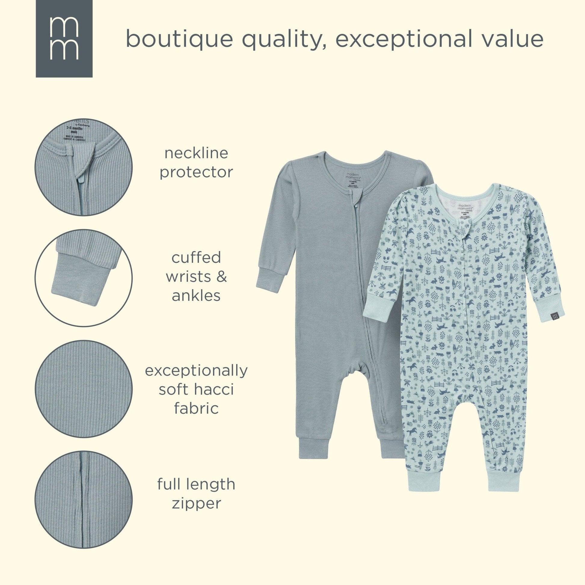 2-Pack Neutral Horse Ranch Viscose Snug Fit Footless Pajamas sleepwear modern moments™ by Gerber® 