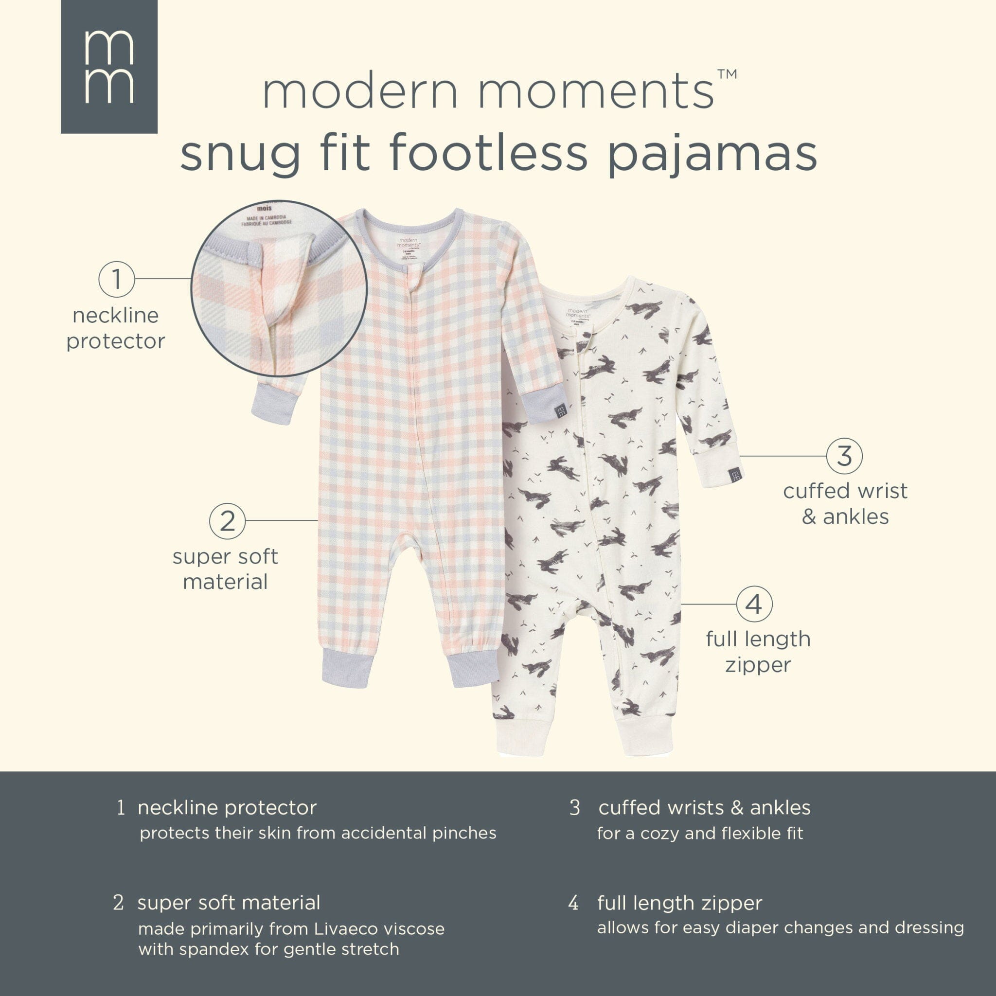2-Pack Baby & Toddler Neutral Blue Plaid Snug Fitting Footless Pajamas sleepwear Modern Moments™ by Gerber® 