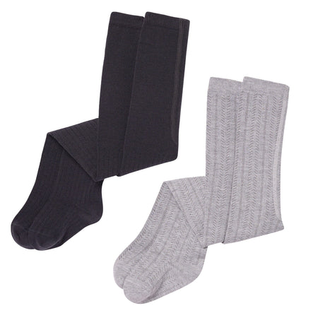 2-Pack Toddler Girls Grey & Black Pointelle Ribbed Tights