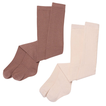 2-Pack Toddler Girls Brown & Ivory Pointelle Ribbed Tights