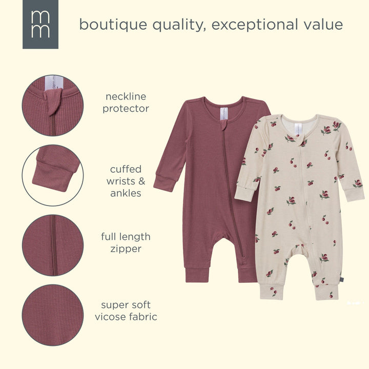 2-Pack Baby Neutral Plums Zip Front Viscose Rompers rompers modern moments™ by Gerber® 