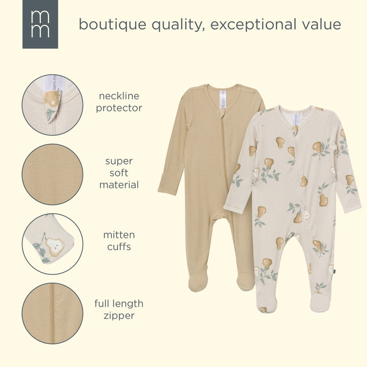 2-Pack Baby Neutral Pears Sleep 'N Plays with Mitten Cuffs sleepwear modern moments™ by Gerber® 