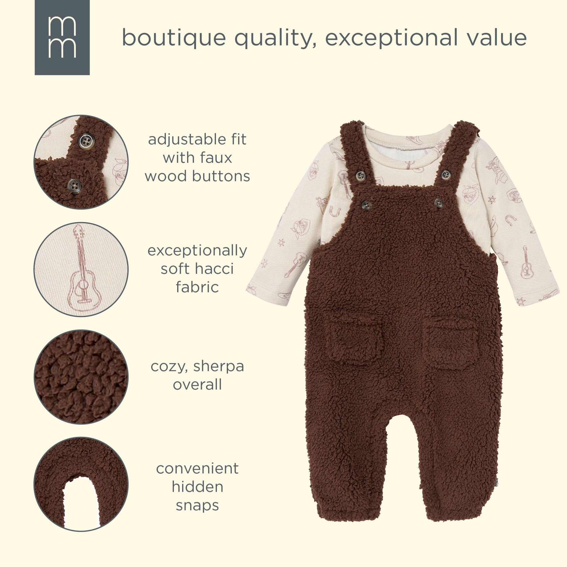 2-Piece Baby Boys Rich Brown Microplush Overalls outfits modern moments™ by Gerber® 