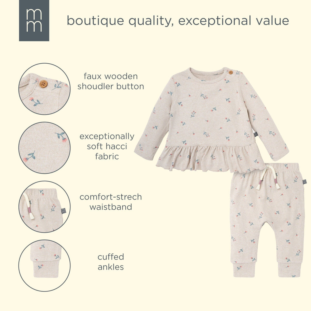 2-Piece Baby Girls Beige Tossed Floral Hacci Peplum Top and Pants outfits modern moments™ by Gerber® 