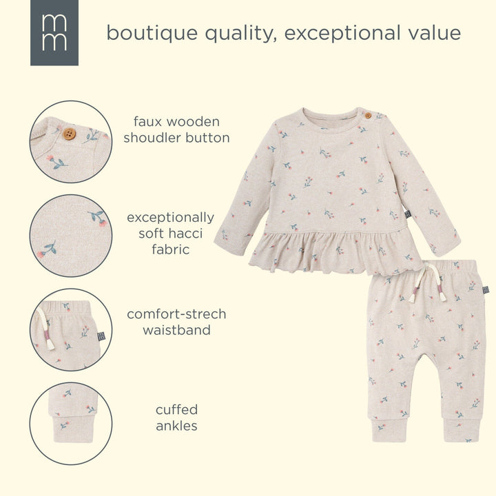 2-Piece Baby Girls Beige Tossed Floral Hacci Peplum Top and Pants outfits modern moments™ by Gerber® 