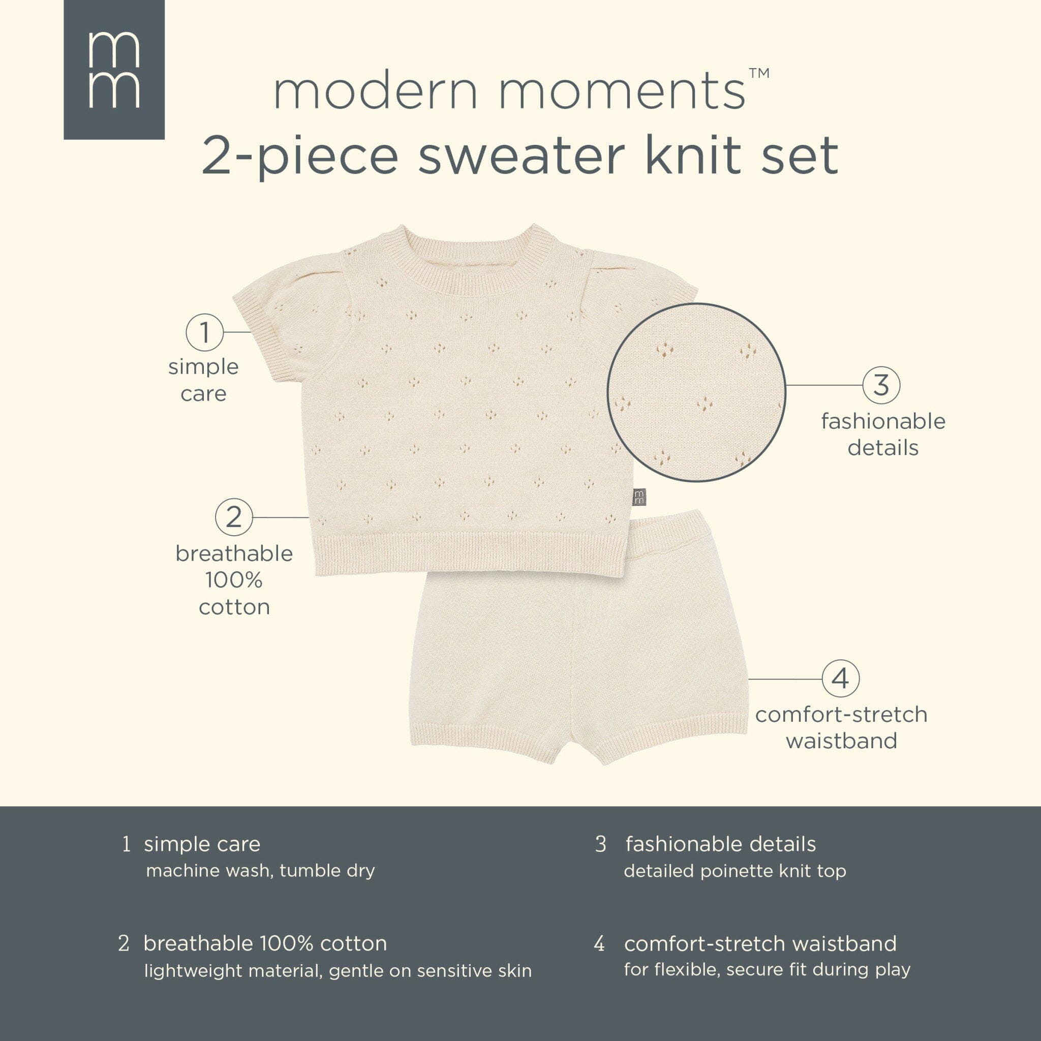 2-Piece Baby Girls Beige Sweater Knit Top and Shorts Set outfits Modern Moments™ by Gerber® 