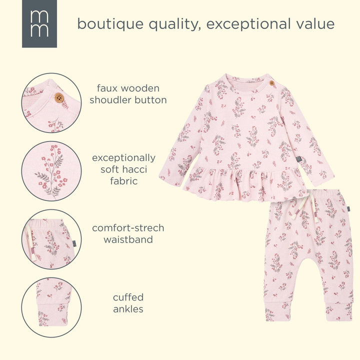 2-Piece Baby Girls Blush Floral Hacci Peplum Top and Pants outfits modern moments™ by Gerber® 