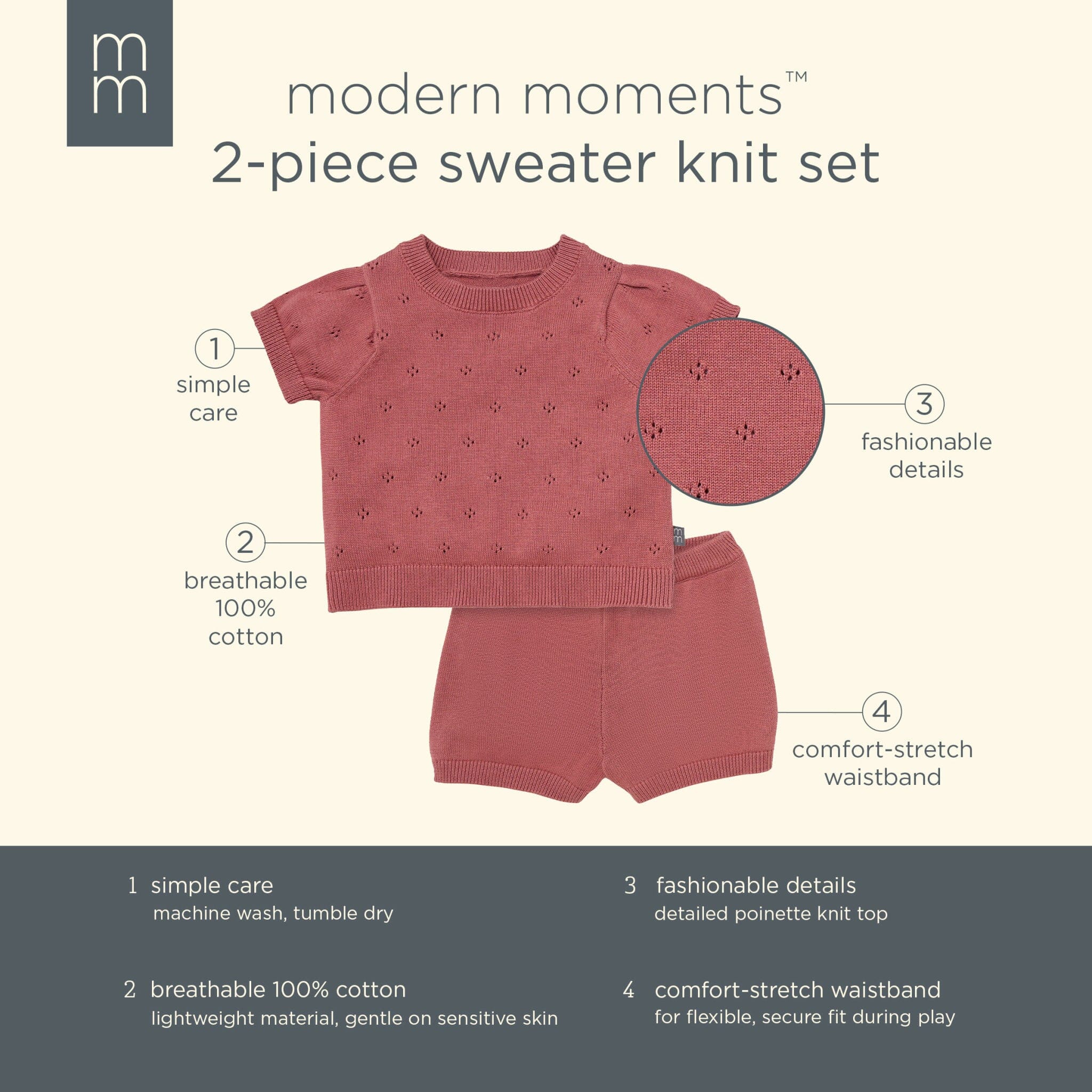 2-Piece Baby Girls Dark Rose Sweater Knit Top and Shorts Set outfits Modern Moments™ by Gerber® 