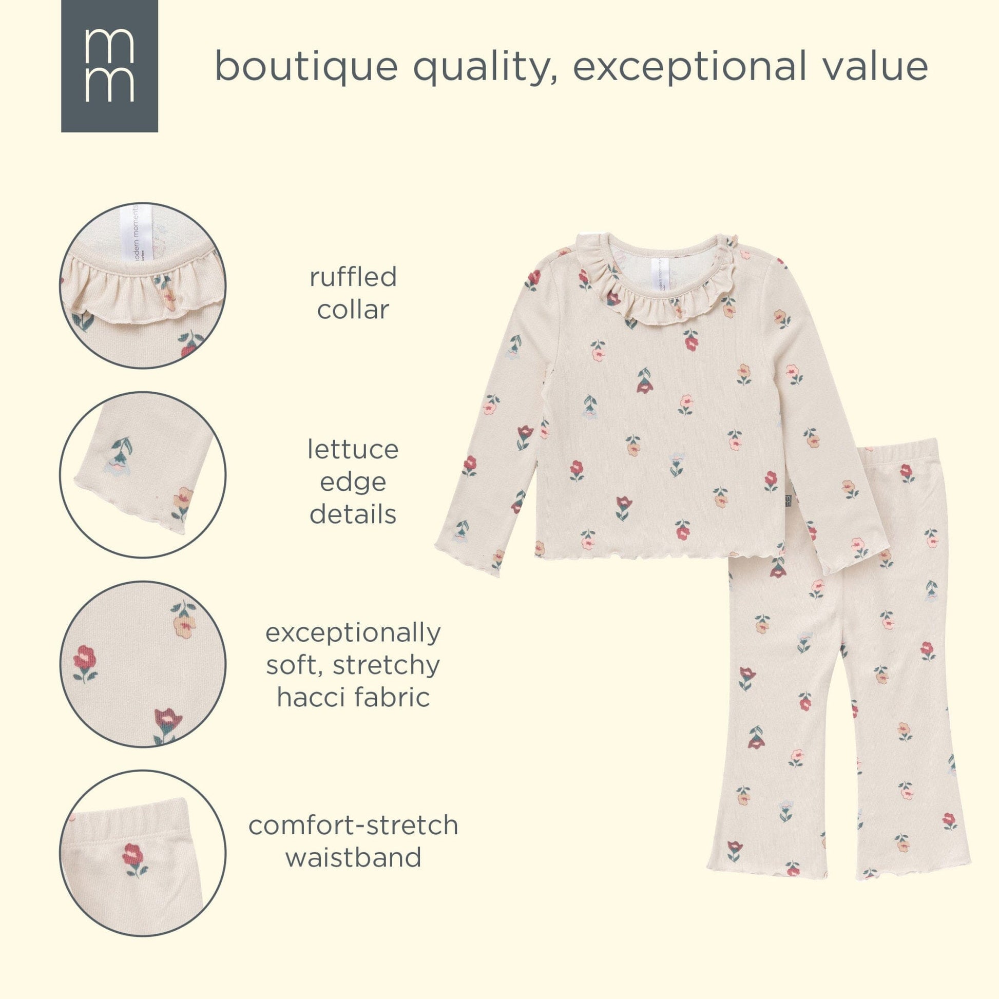 2-Piece Girls Small Flowers Ruffle Collar Top and Flare Pant Set outfits modern moments™ by Gerber® 
