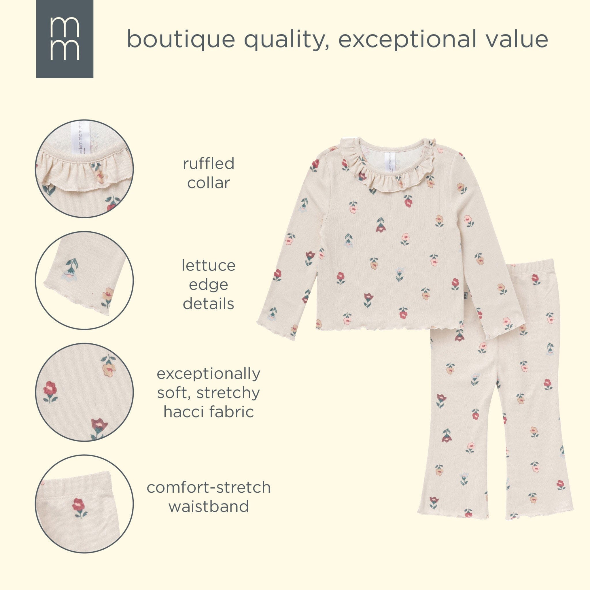 2-Piece Girls Small Flowers Ruffle Collar Top and Flare Pant Set outfits modern moments™ by Gerber® 