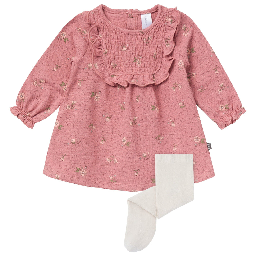 2-Piece Baby Girls Old Rose Floral Dress and Tights Set dresses modern moments™ by Gerber® 