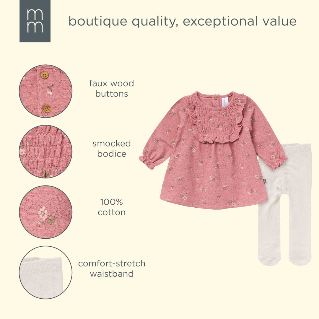 2-Piece Baby Girls Old Rose Floral Dress and Tights Set dresses modern moments™ by Gerber® 