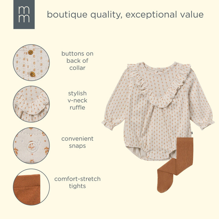 2-Piece Baby Girls Brown Fleur Bubble Romper and Tights rompers modern moments™ by Gerber® 