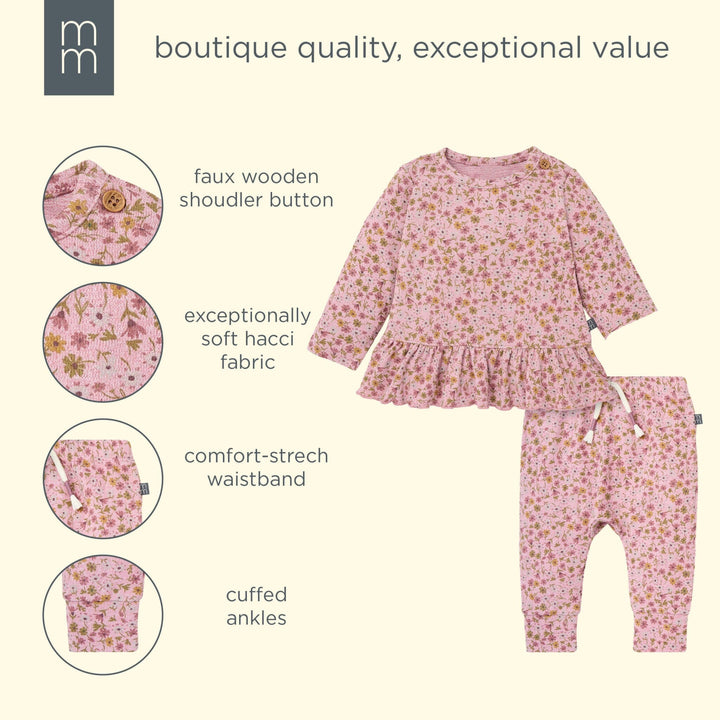 2-Piece Baby Girls Rose Ditsy Floral Hacci Peplum Top and Pants outfits modern moments™ by Gerber® 