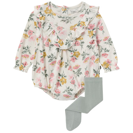 2-Piece Baby Girls Floral Bubble Romper and Tights