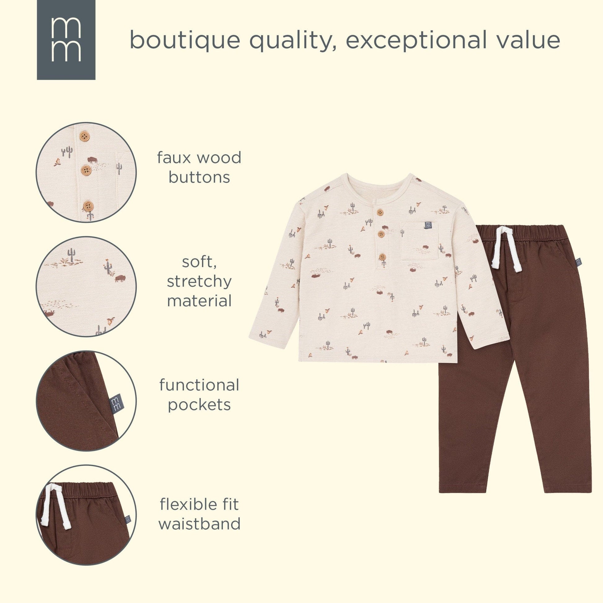 2-Piece Infant & Toddler Boys Buffalo Desert Henley Top and Pant Set outfits modern moments™ by Gerber® 