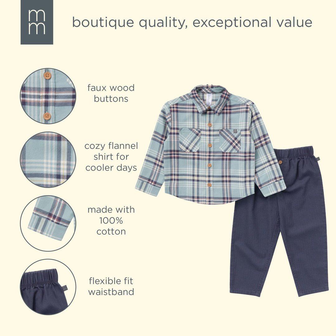 2-Piece Boys Blue Plaid Shirt and Pant Set outfits modern moments™ by Gerber® 