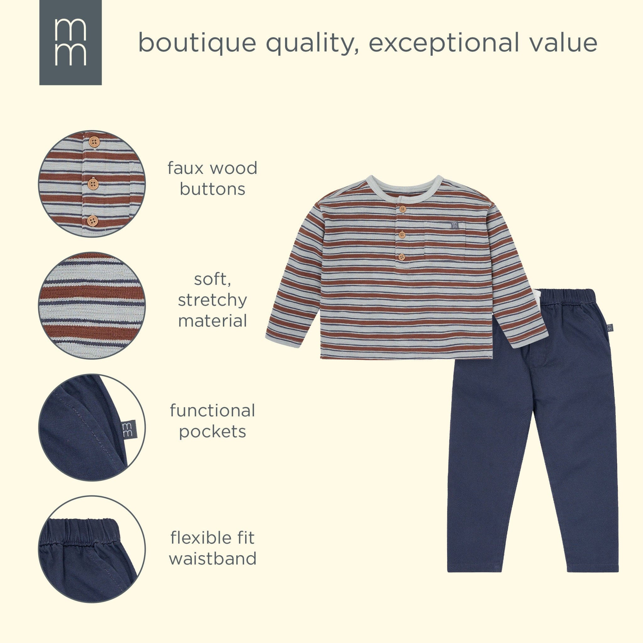 2-Piece Baby Boys Wrought Iron Stripe Henley Top and Pant Set outfits modern moments™ by Gerber® 