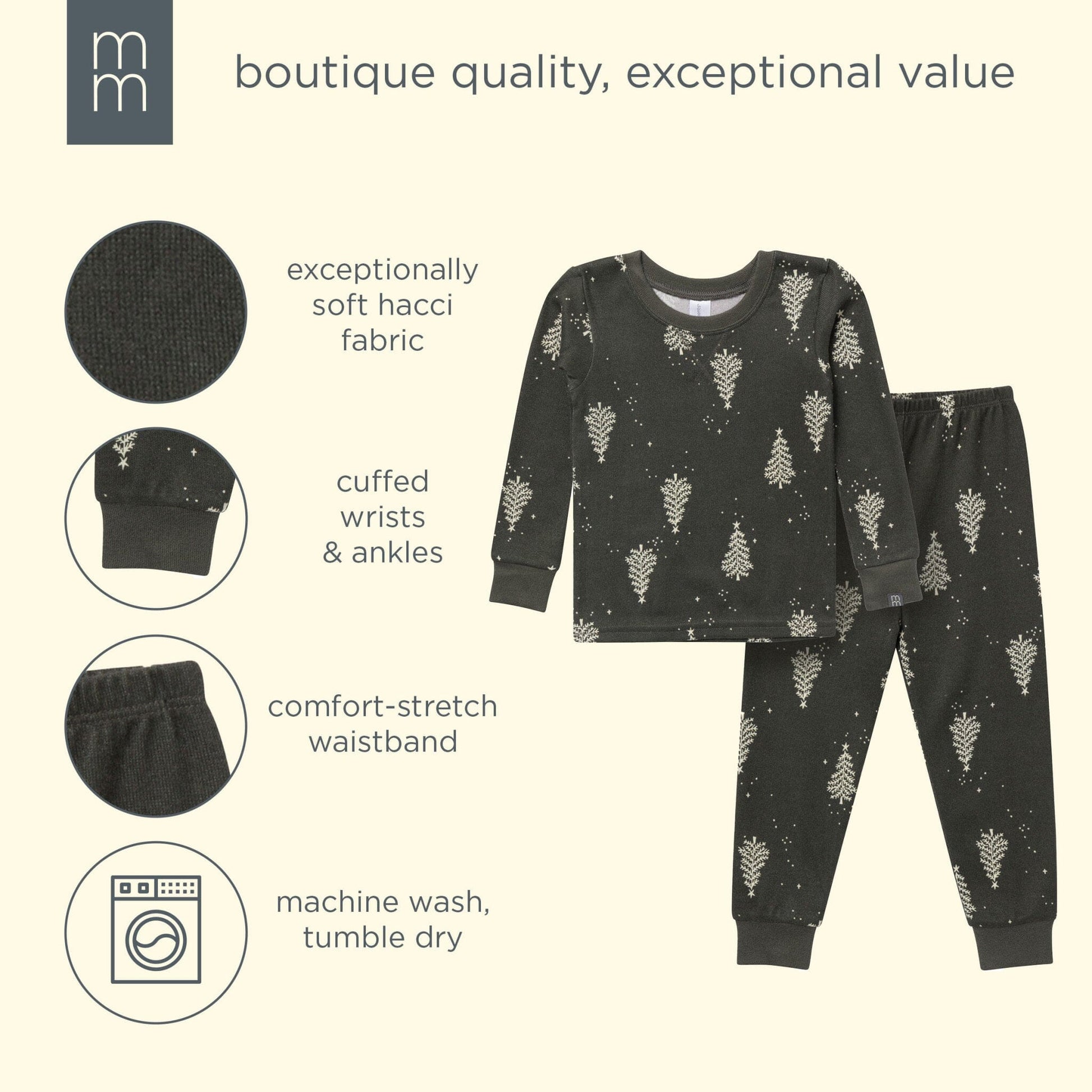 2-Piece Neutral Green Christmas Tree Snug Fit Pajama Set sleepwear modern moments™ by Gerber® 