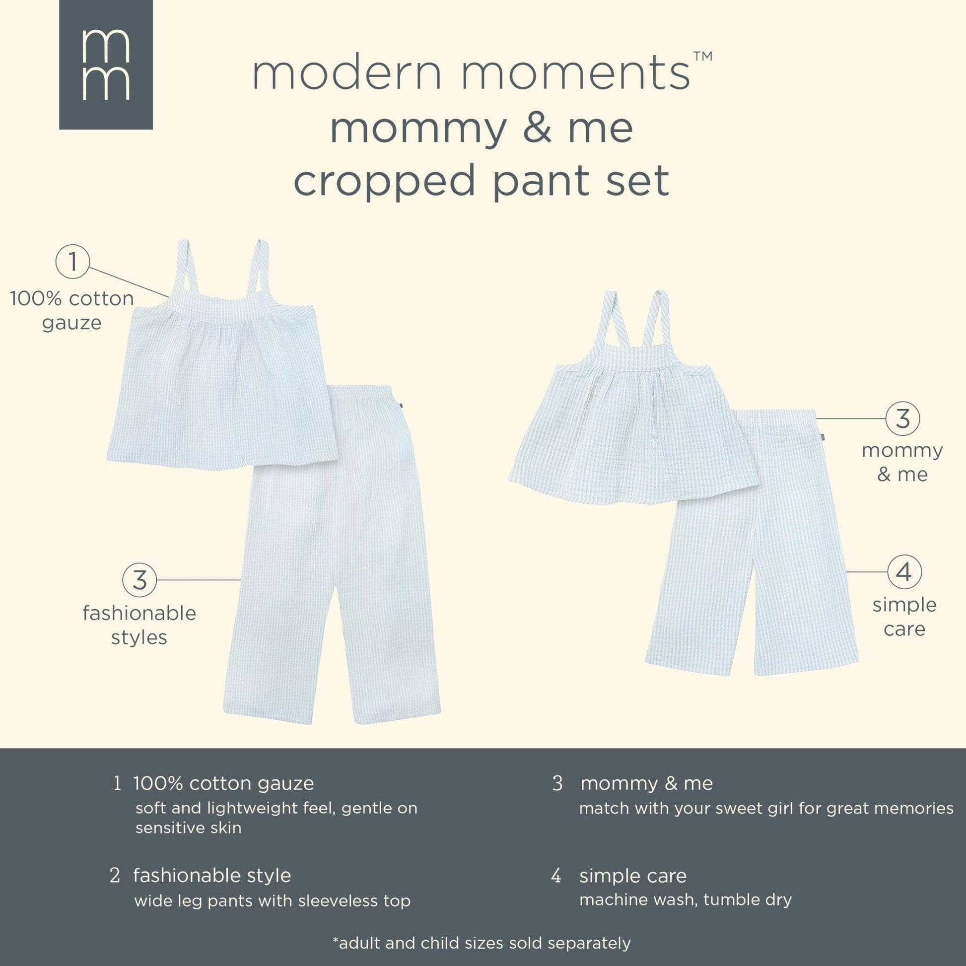 2-Piece Infant & Toddler Girls Light Blue Stripe Cropped Pants Set outfits Modern Moments™ by Gerber® 