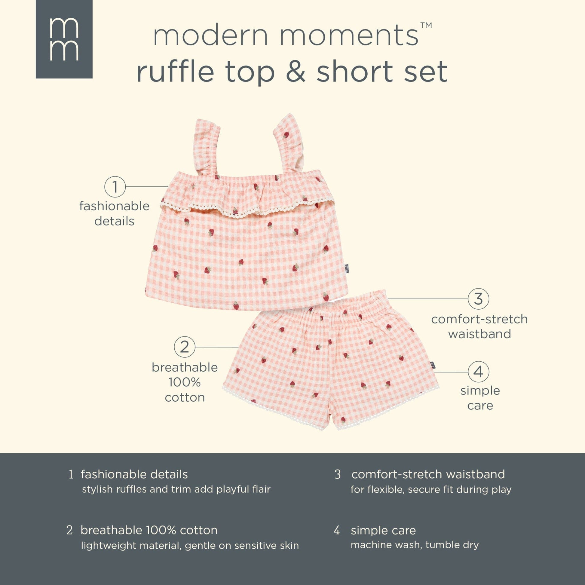 2-Piece Infant & Toddler Girls Rose Strawberry Gingham Top and Shorts Set outfits Modern Moments™ by Gerber® 