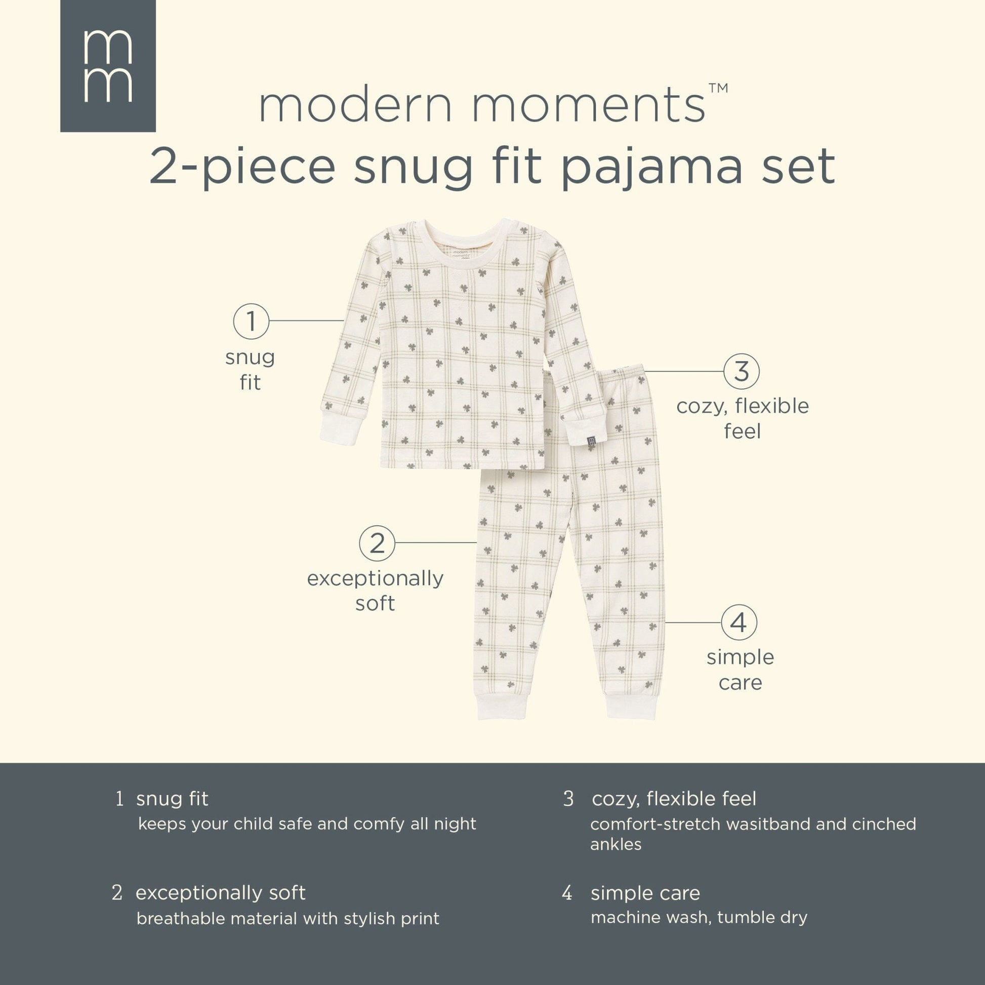 2-Piece Infant & Toddler Neutral Ivory Shamrock Tight Fitting Pajamas Set sleepwear Modern Moments™ by Gerber® 