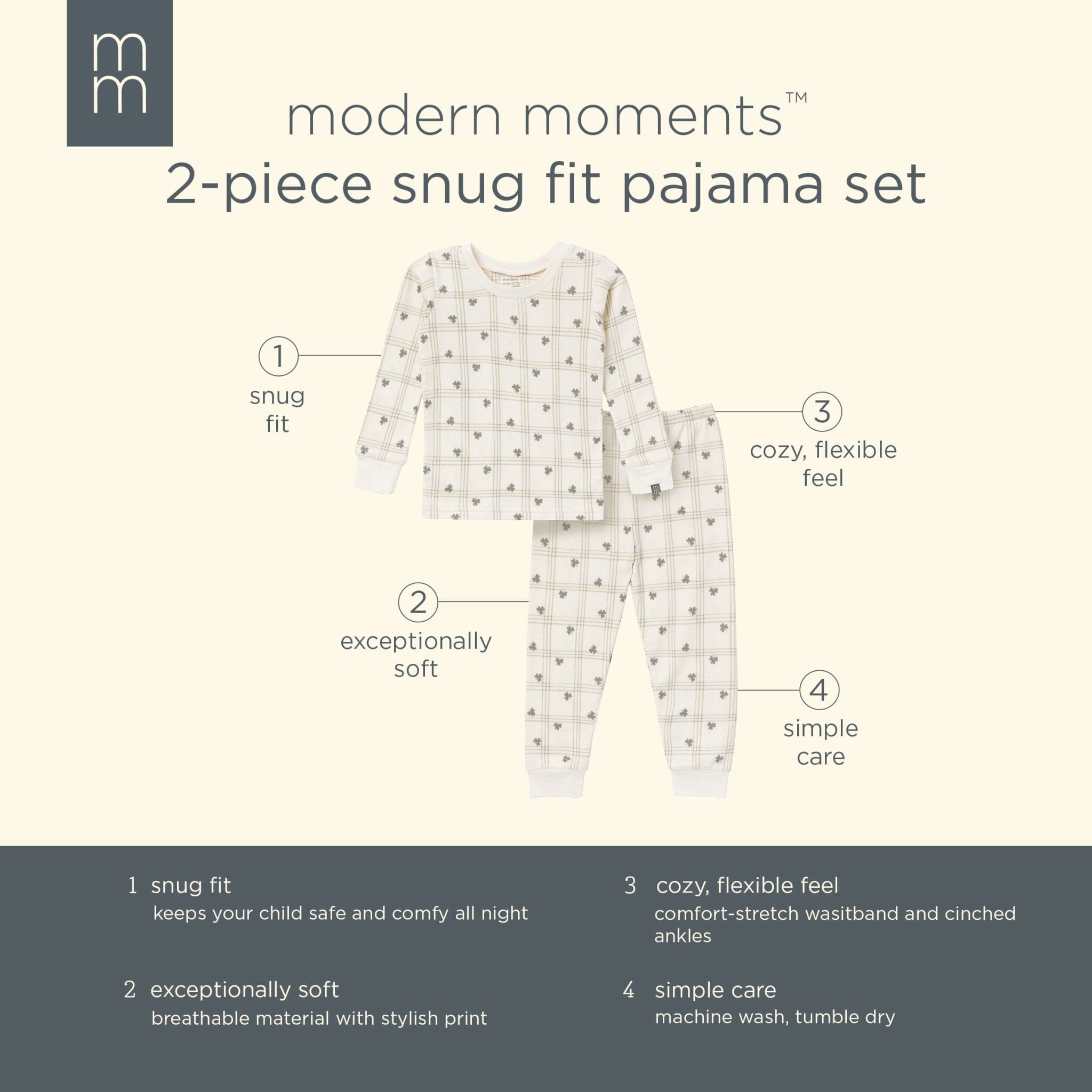 2-Piece Infant & Toddler Neutral Ivory Shamrock Tight Fitting Pajamas Set sleepwear Modern Moments™ by Gerber® 