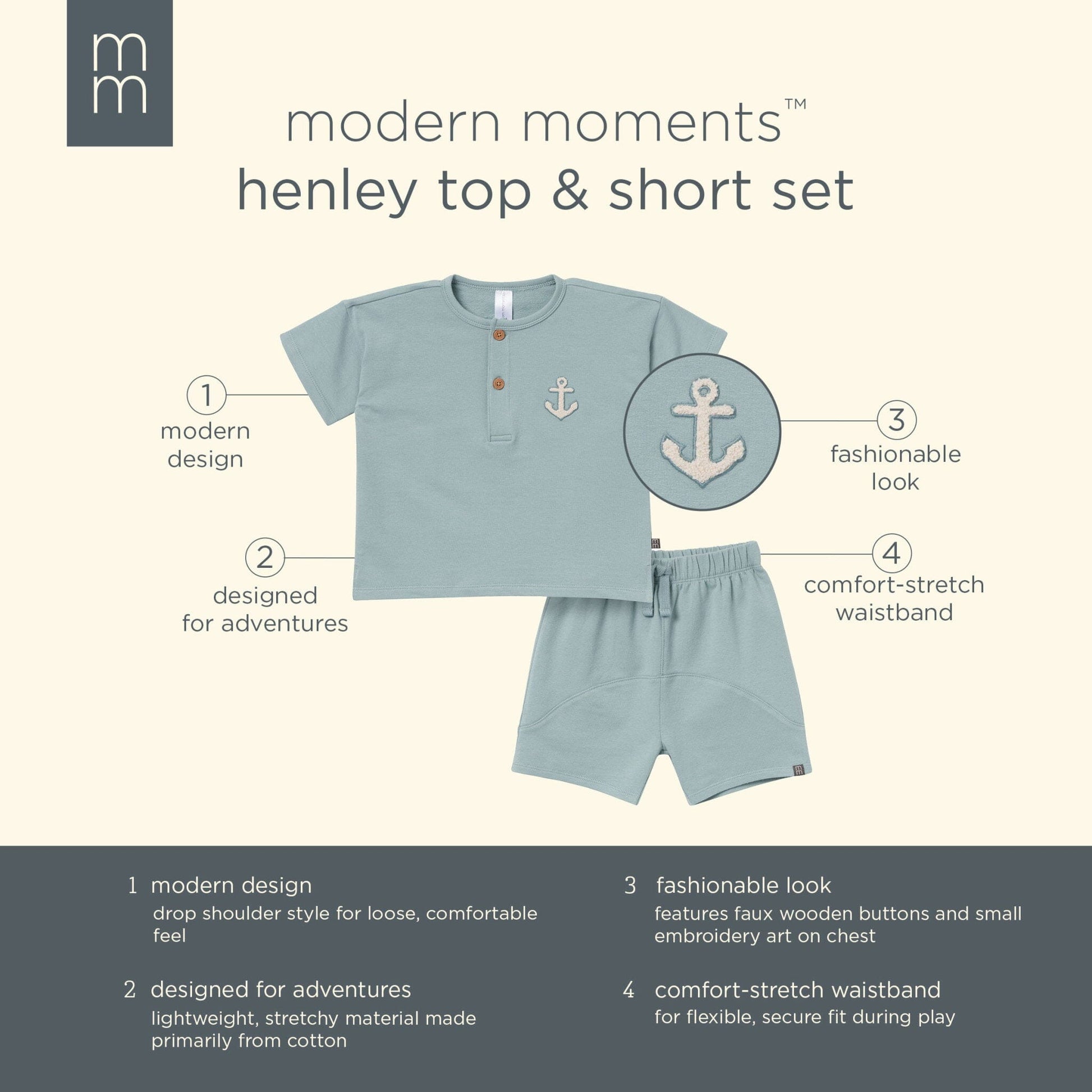 2-Piece Toddler Boys Medium Teal Henley Shirt and Shorts Set outfits Modern Moments™ by Gerber® 