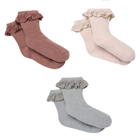 3-Pack Toddler Girls Neutral Lace Socks