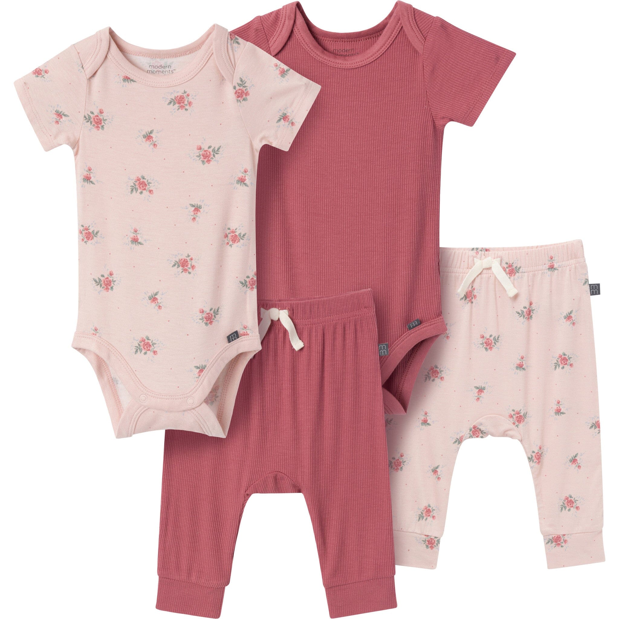 baby 2 pack ls solid & striped bodysuits white pink main image 1