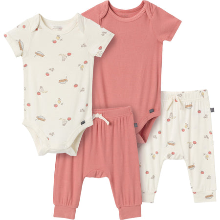 4-Piece Baby Neutral Pasta Dinner Bodysuits and Pants Viscose Set