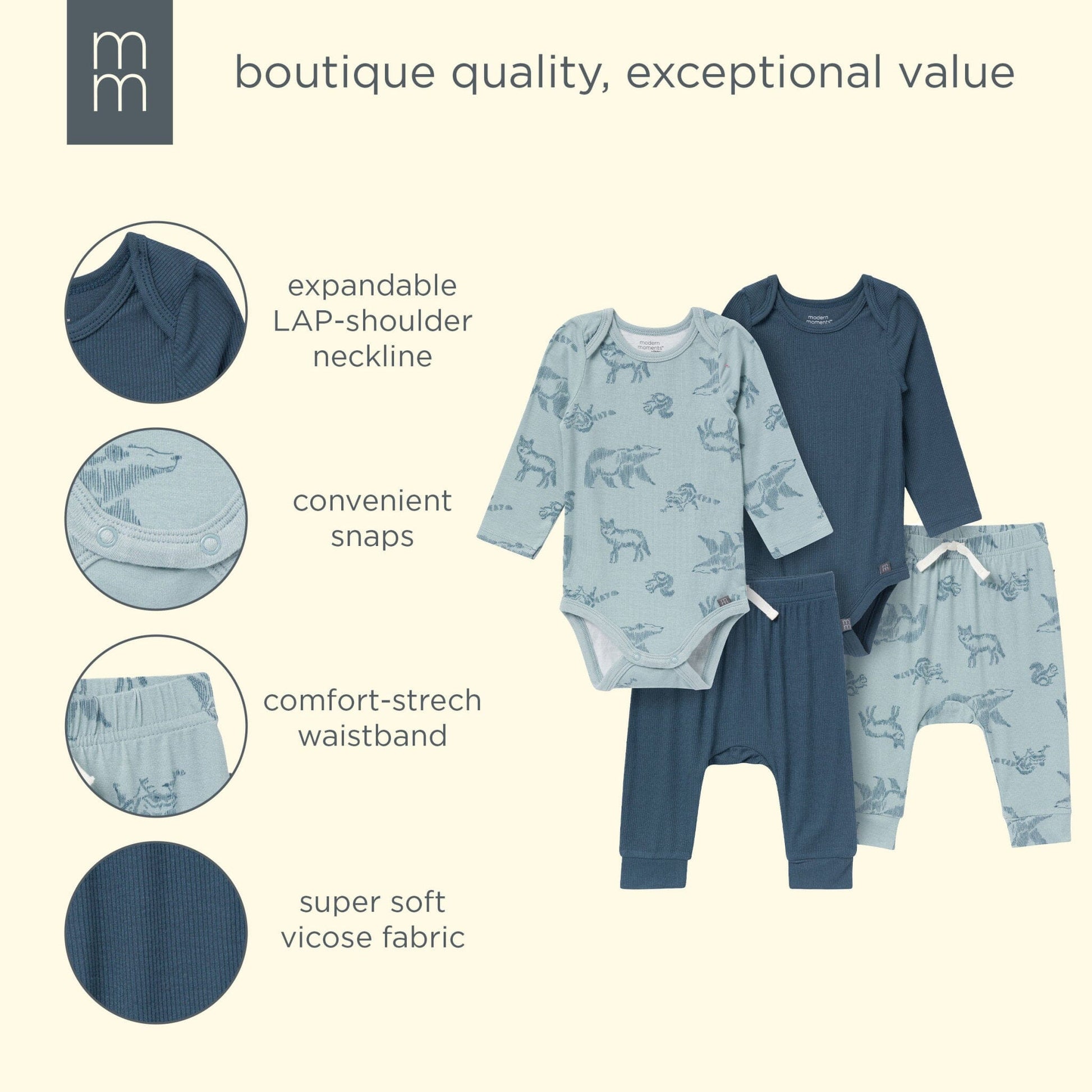 4-Piece Baby Boys Woodland Animals Viscose Bodysuits and Pants Set outfits modern moments™ by Gerber® 