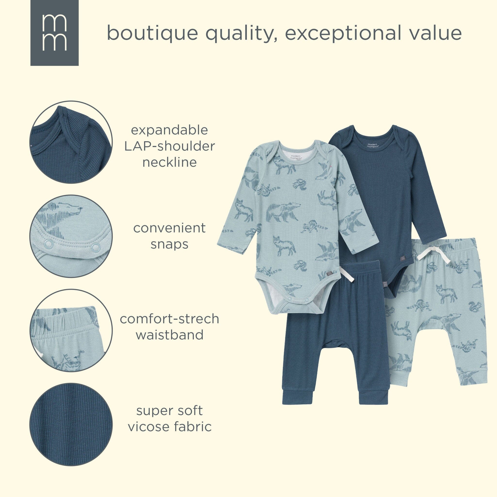 4-Piece Baby Boys Woodland Animals Viscose Bodysuits and Pants Set outfits modern moments™ by Gerber® 
