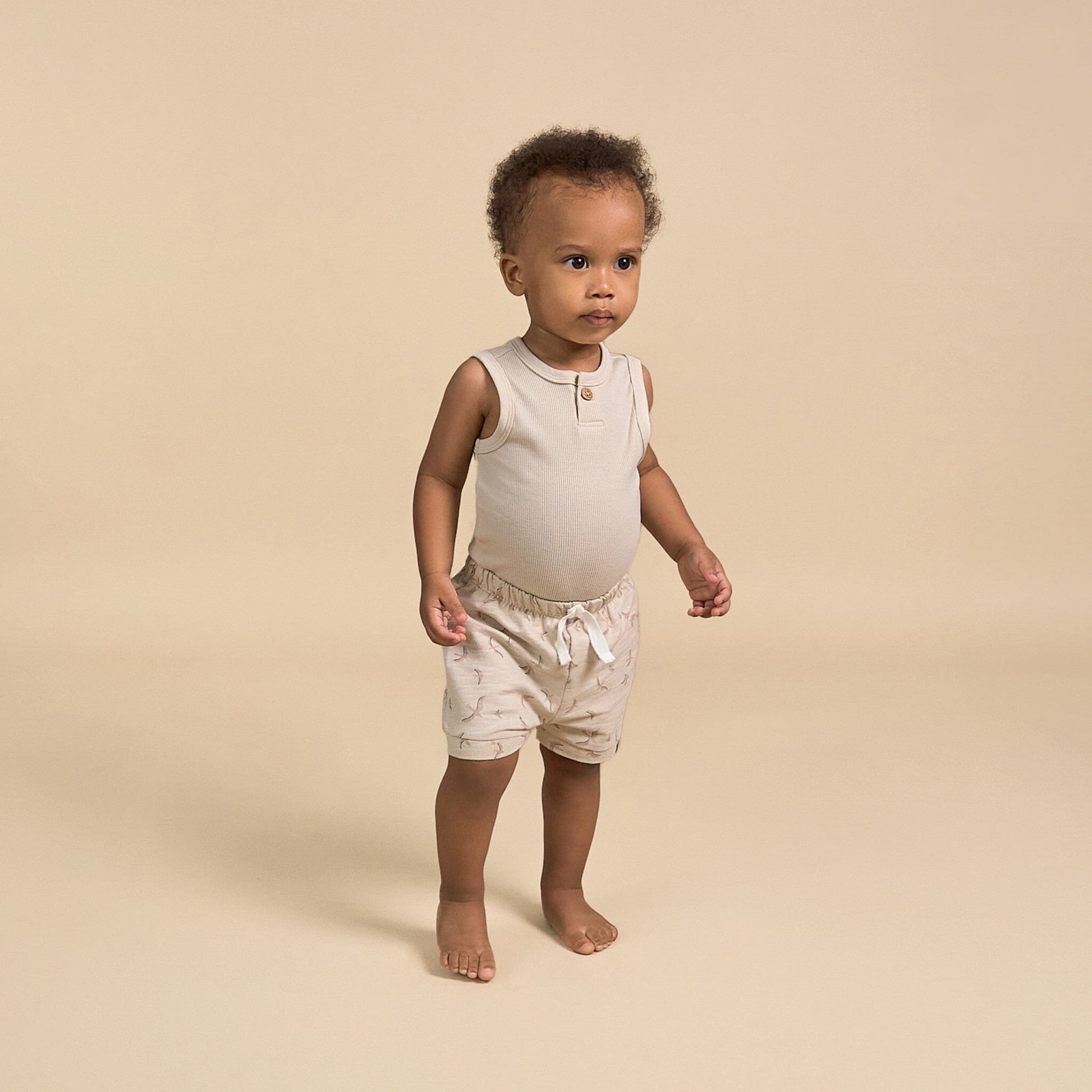4-Piece Baby Boys Tan & Blue Bodysuits and Shorts Set