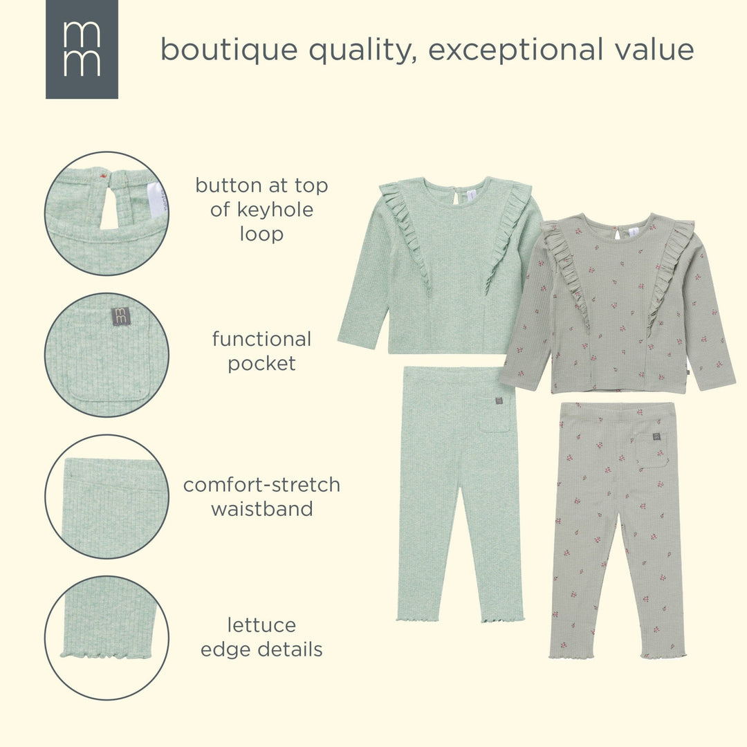 4-Piece Girls Green Floral Ruffle Tops and Leggings Set outfits modern moments™ by Gerber® 