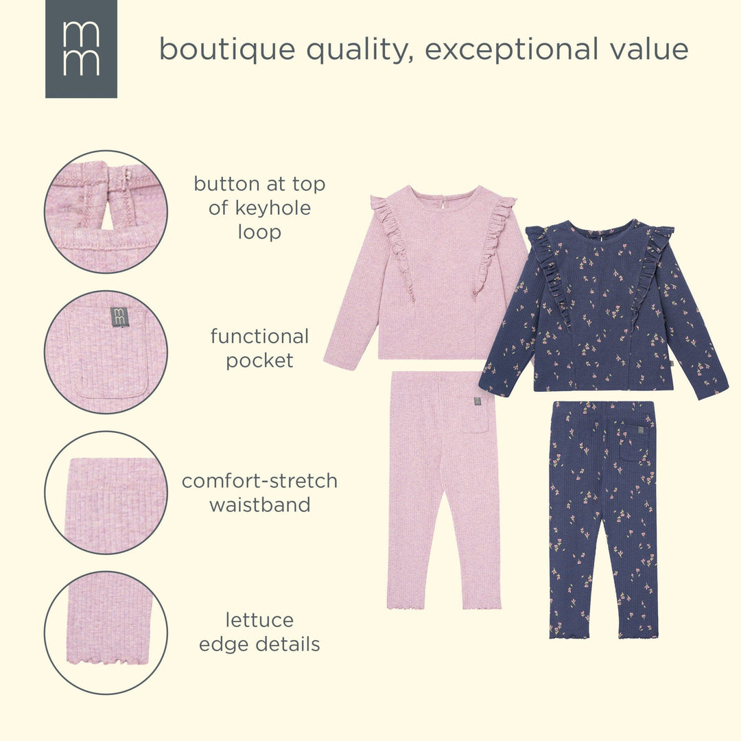 4-Piece Infant & Toddler Girls Purple Flowers Ruffle Tops and Leggings Set outfits modern moments™ by Gerber® 