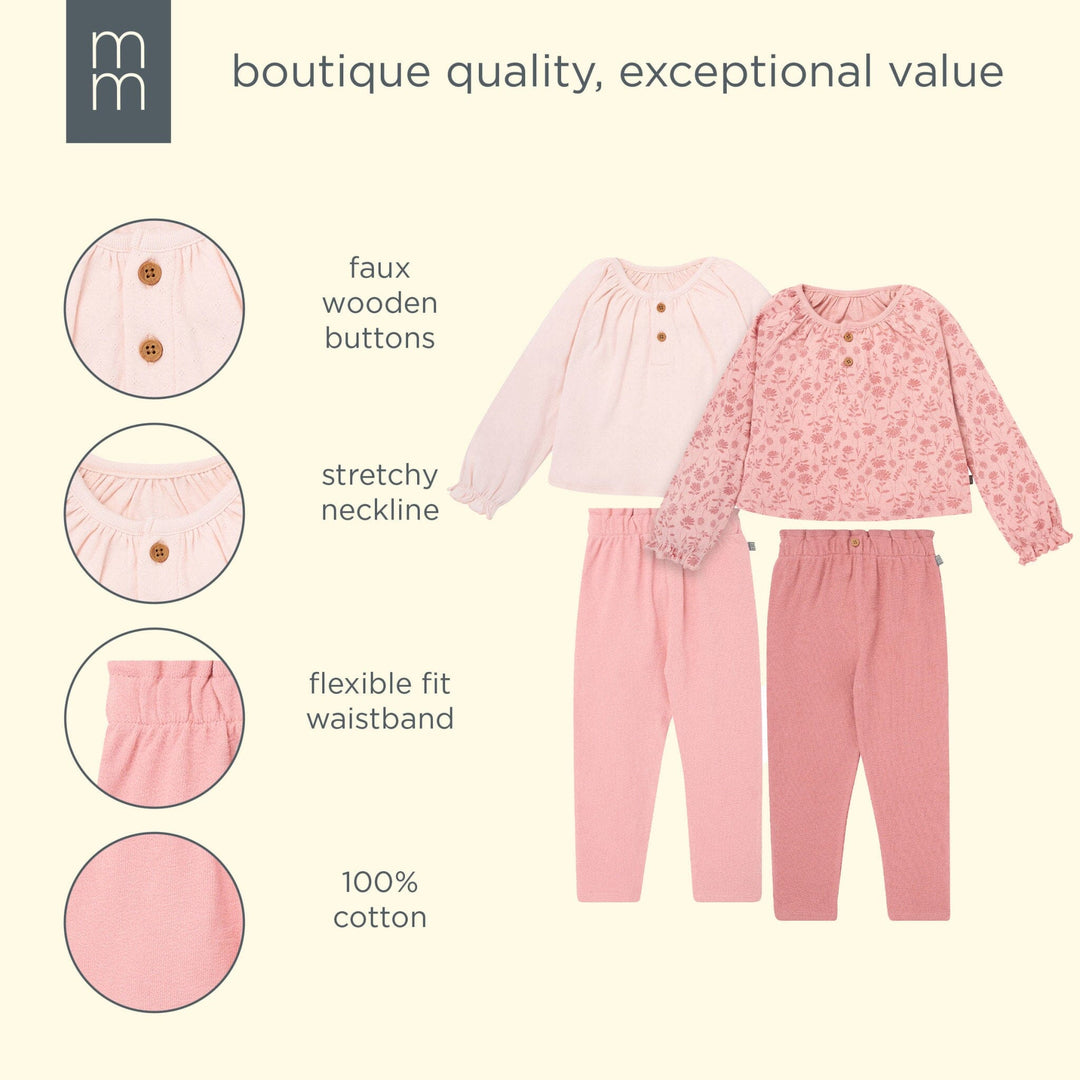 4-Piece Girls Rose Henley Tops and Paperbag Pants Set outfits modern moments™ by Gerber® 