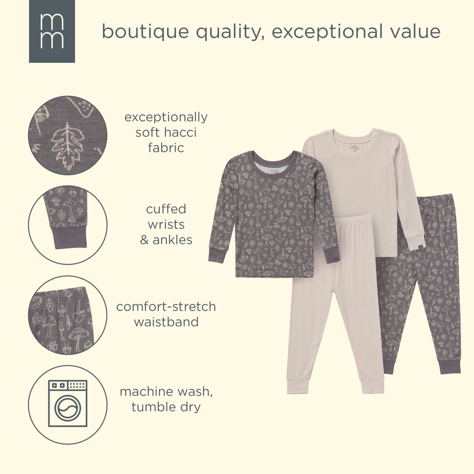 4-Piece Neutral Mushrooms Viscose Snug Fit Pajama Set sleepwear modern moments™ by Gerber® 