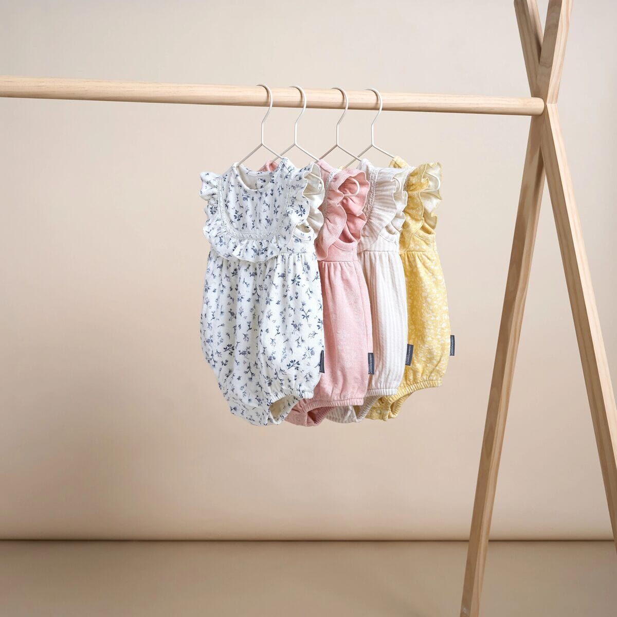 Baby Girls Light Taupe Stripe Ruffle Bubble Romper rompers Modern Moments™ by Gerber® 