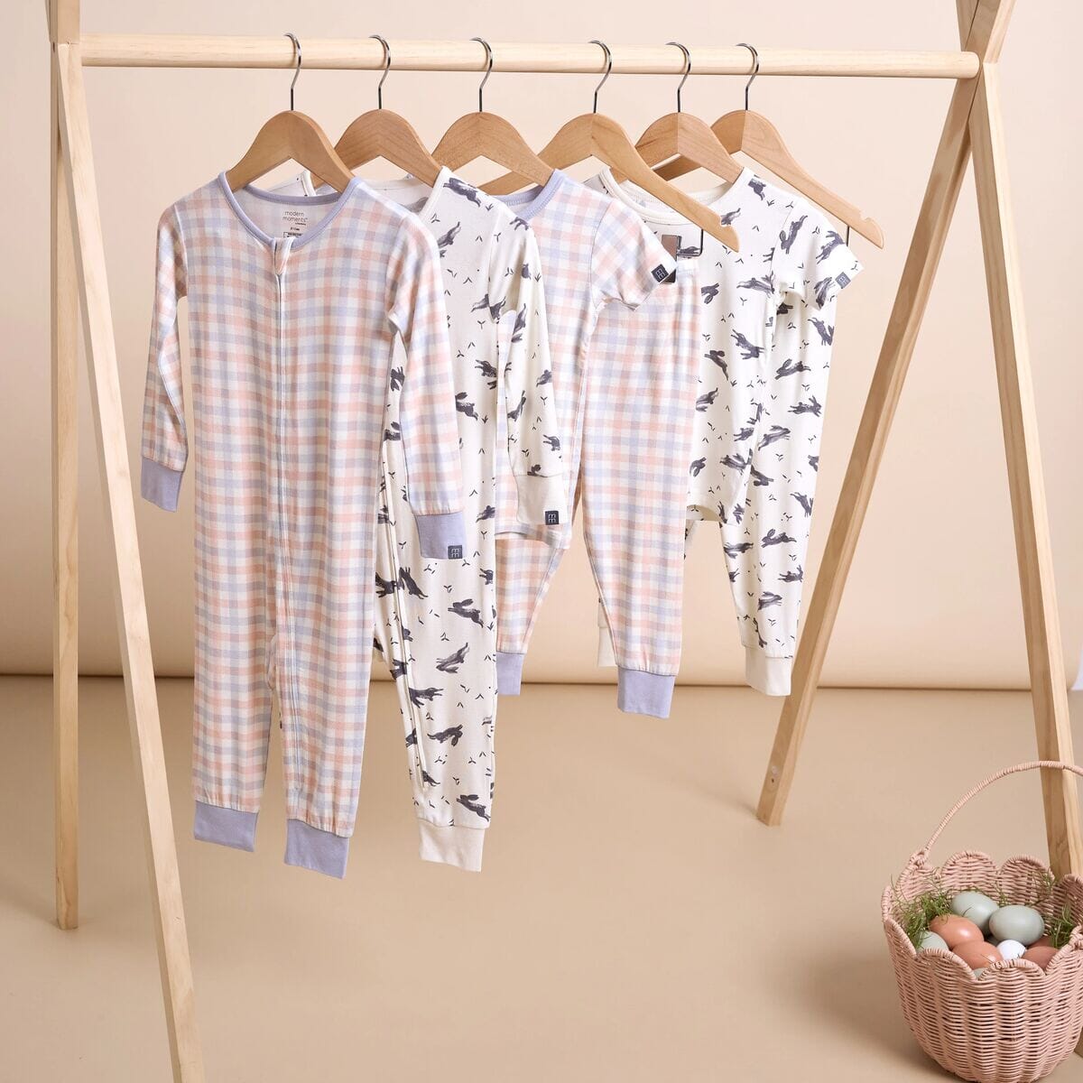 4-Piece Infant & Toddler Neutral Blue Plaid Snug Fitting Pajamas sleepwear Modern Moments™ by Gerber® 