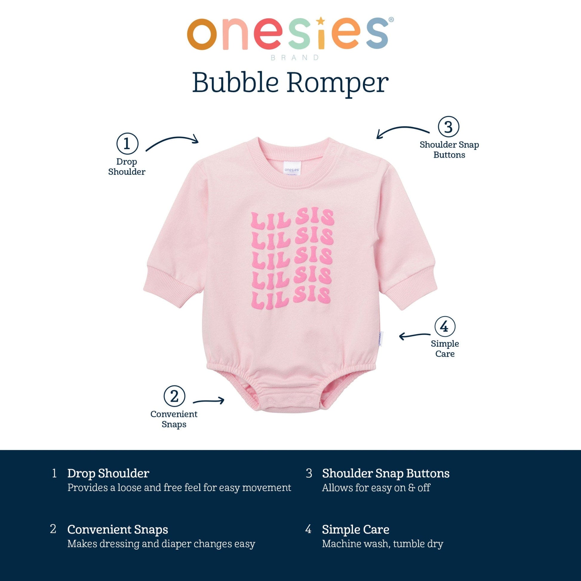 Baby Girls Lil' Sis Sweatshirt Bubble Romper rompers Onesies® Brand 