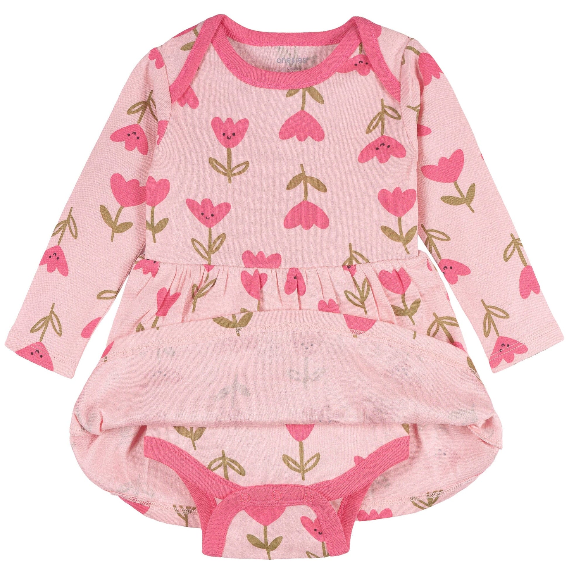 Baby Girls Pink Tulips Bodysuit Dress dresses Onesies® Brand 